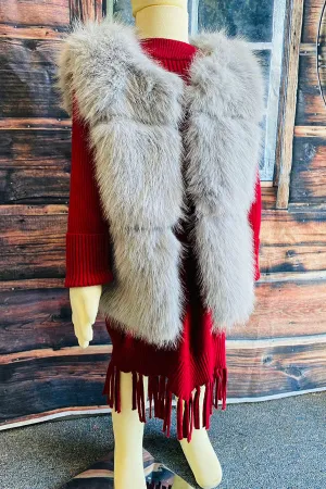 240610M Light grey sleeveless girls faux fur vest wholesale