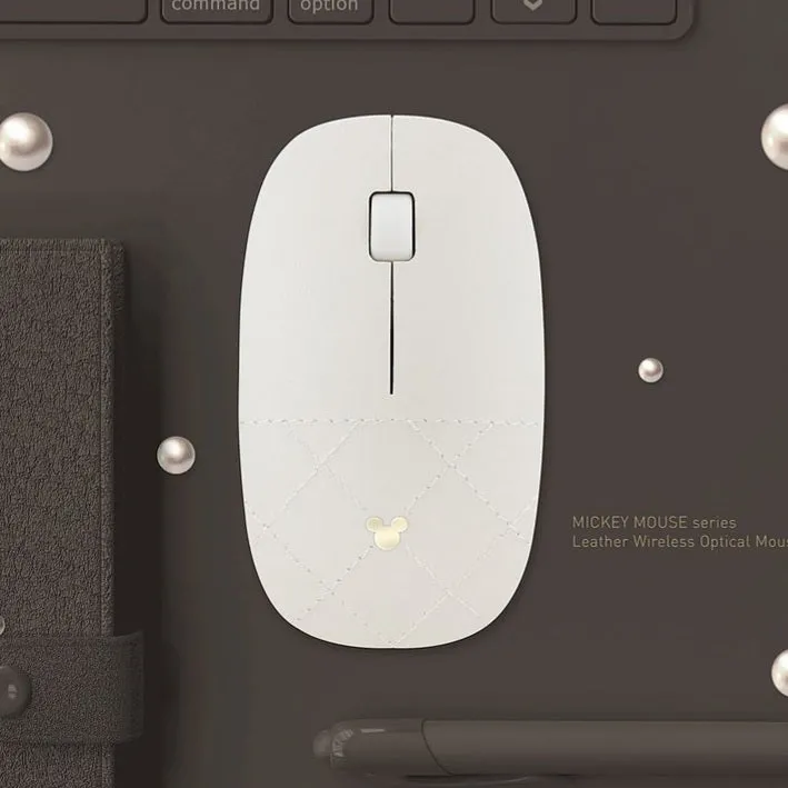 Premium Faux Leather Mickey Mouse Wireless Optical Mouse - Stylish, Ergonomic Design for Effortless Navigation and Comfort