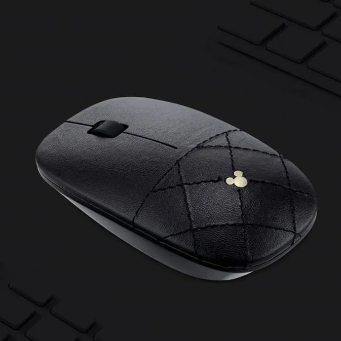 Premium Faux Leather Mickey Mouse Wireless Optical Mouse - Stylish, Ergonomic Design for Effortless Navigation and Comfort