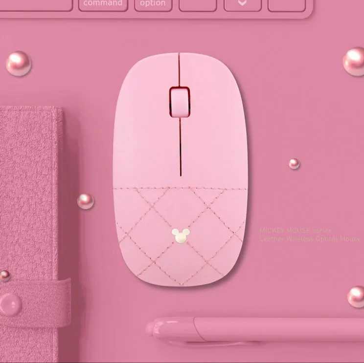 Premium Faux Leather Mickey Mouse Wireless Optical Mouse - Stylish, Ergonomic Design for Effortless Navigation and Comfort