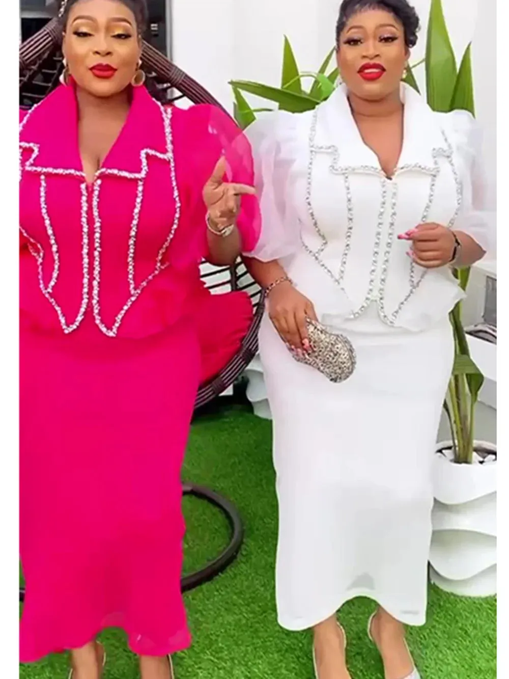 Uniwim  Clothes for Women 2 PCS Sets Tops And Skirts Suits Dashiki Ankara Turkey Outfits Gown Plus Size Wedding Party Dresses
