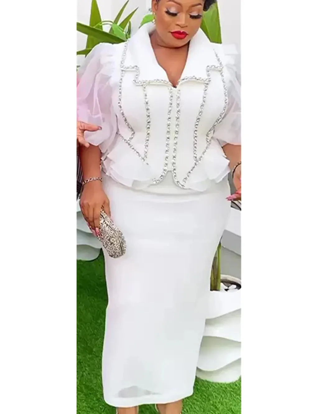 Uniwim  Clothes for Women 2 PCS Sets Tops And Skirts Suits Dashiki Ankara Turkey Outfits Gown Plus Size Wedding Party Dresses