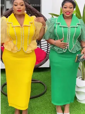 Uniwim  Clothes for Women 2 PCS Sets Tops And Skirts Suits Dashiki Ankara Turkey Outfits Gown Plus Size Wedding Party Dresses