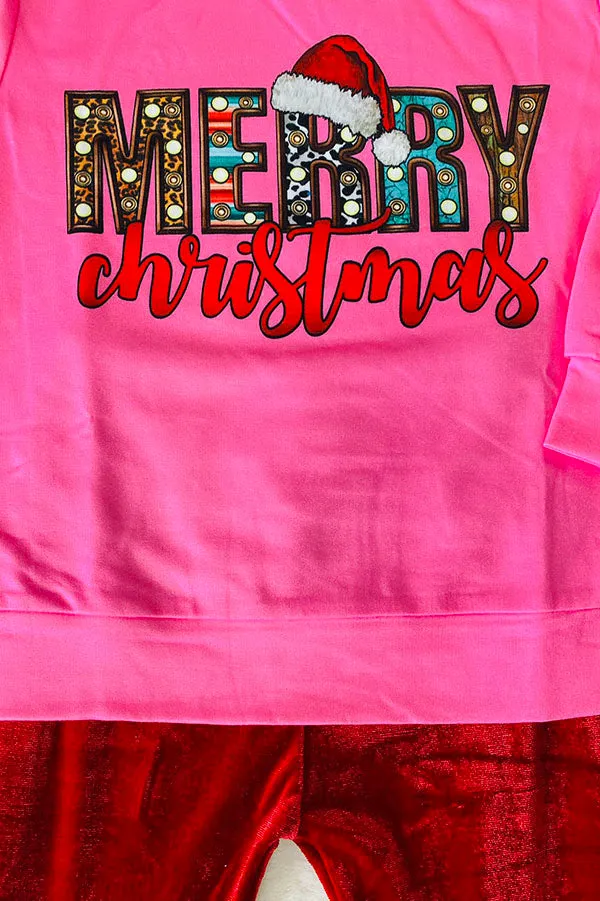 XCH0024-15H MERRY CHRISTMAS sweatershirt velvet pant girls outfit set
